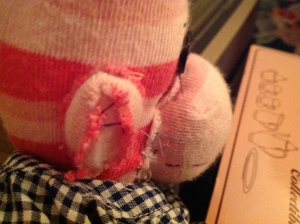 Uh-oh! Mivsie will need stitches soon!